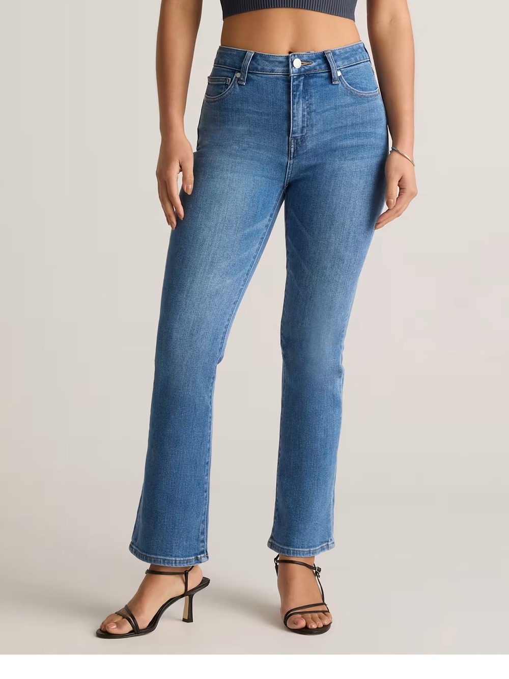 Quince Stretch Kick Flare Jeans in Medium Wash